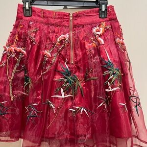 Charming Red Embroidered Kids Skirt